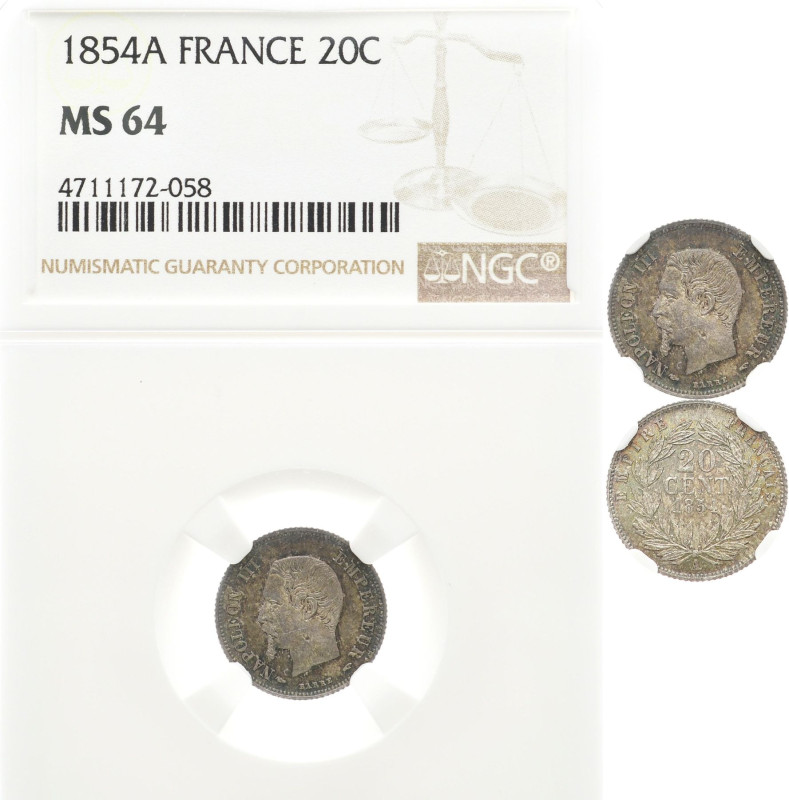FRANKREICH
Napoleon III., 1848 / 1852 - 1870. 20 Cent 1854 A. In US-Plastikhold...