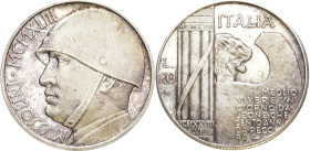 ITALIEN
 20 Lire 1943. 19.57 g. Prachtexemplar, hübsche Patina, fast Stempelglanz