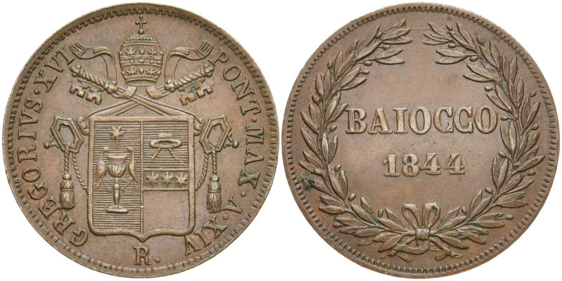 ITALIEN VATIKAN / KIRCHENSTAAT
Gregor XVI., 1831 - 1846. Baiocco 1844. KM 1320....