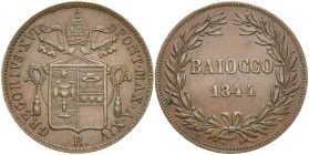 ITALIEN VATIKAN / KIRCHENSTAAT
Gregor XVI., 1831 - 1846. Baiocco 1844. KM 1320. 8.98 g. Fast vorzüglich