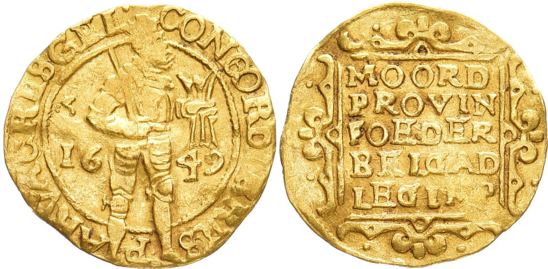 NIEDERLANDE GELDERLAND
Provinz Dukat 1649. Fr. 237; KM 5. 3.43 g. Etwas gewellt...