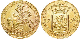 NIEDERLANDE Provinz
 7 Gulden 1760. 1/2 Goldener Reiter - 1/2 Gouden rijder. Delm. 654; Fr. 243. 4.90 g. Kleine Fassungsspuren, sehr schön-vorzüglich...