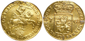 NIEDERLANDE Provinz
 7 Gulden 1760. 1/2 Goldener Reiter - 1/2 Gouden rijder. Delm. 654; Fr. 243. 4.51 g. Henkel-, Broschier- und Bearbeitungsspuren, ...