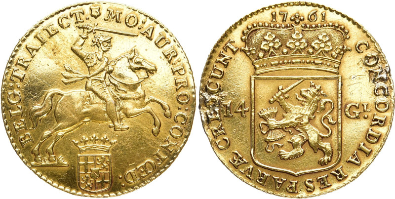 NIEDERLANDE Provinz
 14 Gulden 1761. 1 Goldener Reiter - Gouden rijder. Delmont...