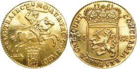 NIEDERLANDE Provinz
 14 Gulden 1761. 1 Goldener Reiter - Gouden rijder. Delmonte 843. 9.76 g. Broschierspuren, sehr schön