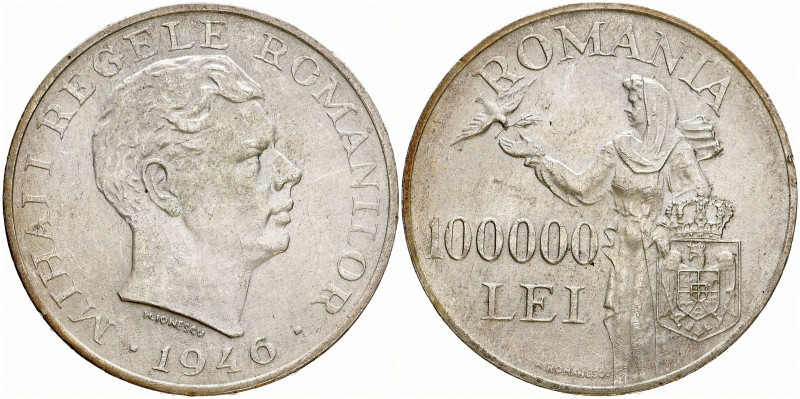 RUMÄNIEN KÖNIGREICH
Michael I., 1940 - 1947. 100000 Lei 1946. KM 71. 25.00 g. M...