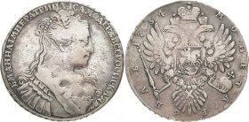 RUSSLAND GROSSFUERSTENTUM / KAISERREICH
Anna, 1730 - 1740. Rubel 1734, Münzhof Kadashevsky. Bitkin 99 (R, var.); Dav. 1672; Diakov 24. 25.47 g. R Etw...