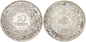 MAROKKO KÖNIGREICH, SEIT 1957.
Mohammed V. 10 Francs 1347 (1928). Y# 38. 10.00 g. Vorzüglich