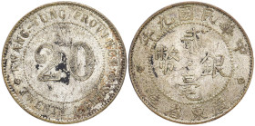 CHINA PROVINZ KWANGTUNG
 20 Cents 1922. Sold as it is, no return. Y# 423. 5.28 g. Etwas Belag, fast vorzüglich
