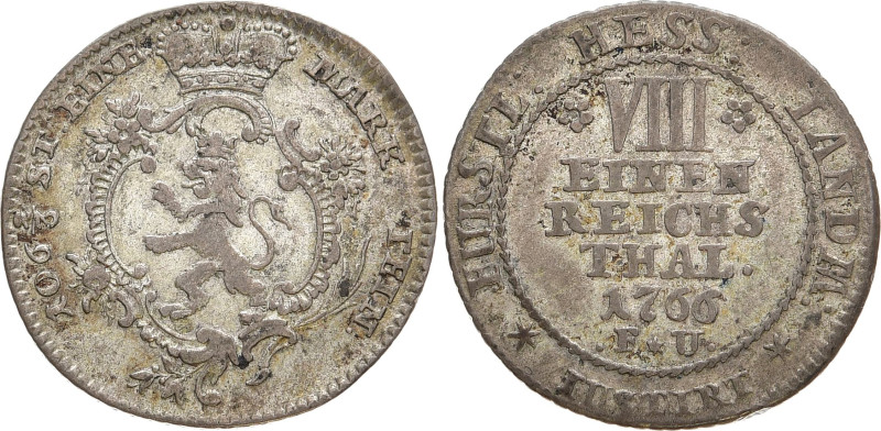 HESSEN-KASSEL
Friedrich II., 1760 - 1785. 1/8 Reichstaler 1766, Kassel. Münzmei...