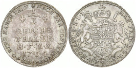 MÜNSTER, Bistum
Maximilian Friedrich von Königseck-Rotenfels, 1761 - 1784. 1/3 Reichstaler 1764. Schulze 261; KM 204. 7.19 g. Sehr schön