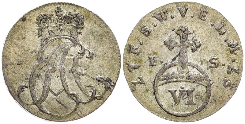 SACHSEN - WEIMAR (-EISENACH)
Ernst August Konstantin, 1748/1756 - 1758. 6 Pfenn...