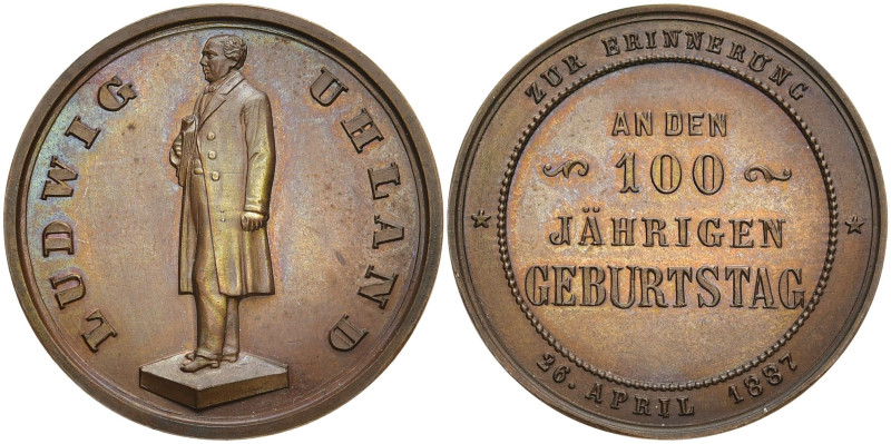 Bronzemedaille 1887. Zur Erinnerung an den 100 Jährigen Geburtstag von Ludwig Uh...