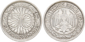 WEIMARER REPUBLIK
 50 Reichspfennig 1932 E. J. 324. 3.50 g. R Sehr schön-vorzüglich
