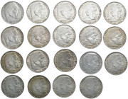 DRITTES REICH
 Lot. Hindenburg. 5 Reichsmark 1935 A (7x), D, G; 1936 A (6x), D, E, F (2x). J. 360. 19 Stück. Sehr schön-vorzüglich