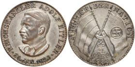 DRITTES REICH
 Versilberte Bronzemedaille 1934. Aufbruch der Nation 21. März 1933. Versilbert. 34 mm. 17,03 g. Vorzüglich-Stempelglanz