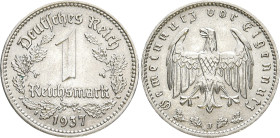 DRITTES REICH
 1 Reichsmark 1937 J. J. 354. 4.81 g. Vorzüglich-Stempelglanz