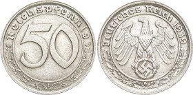 DRITTES REICH
 50 Reichspfennig 1939 G. J. 365. 3.55 g. Fast vorzüglich