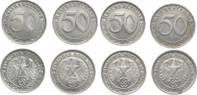DRITTES REICH
 50 Reichspfennig 1939 A, D, E, G. J. 365. 4 Stück Sehr schön-vorzüglich