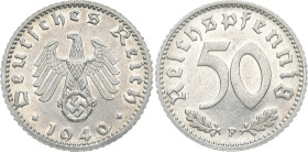 DRITTES REICH
 50 Reichspfennig 1940 F. J. 372. 1.35 g. Attraktives Exemplar, vorzüglich +