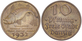 DANZIG
 10 Pfennig 1932. KM 152. 3.55 g. Zaponiert, sehr schön-vorzüglich