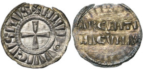 CAROLINGIENS, Louis l'Enfant, roi de Germanie (899-911), AR denier, Strasbourg. D/ + HLVDOVVICVS PIVS Croix. R/ Dans le champ: ΛRGENTI/NΛ CVNΛS. M.G. ...