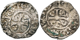 FRANCE, Royaume, Philippe Ier (1060-1108), AR denier, Senlis. D/ + PHILIPPVS REX Croix cantonnée de deux oméga. R/ + C[IVITΛS] SILNECTIS Croix cantonn...