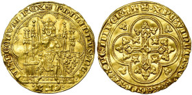 FRANCE, Royaume, Philippe VI de Valois (1328-1350), AV écu d'or à la chaise, 1e émission (janvier 1337). D/ Le roi assis dans une stalle gothique, ten...