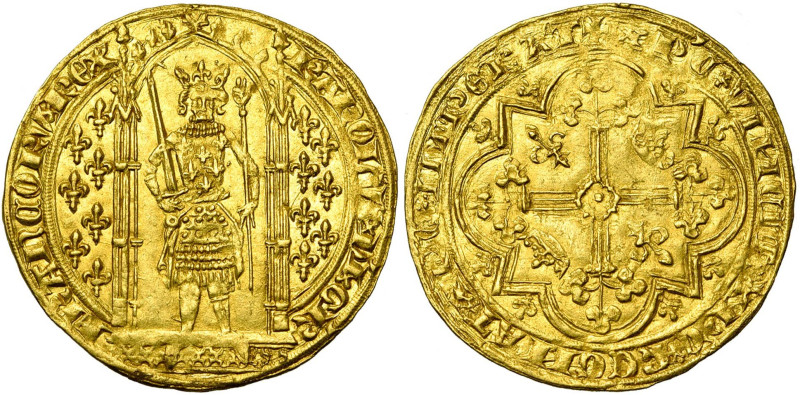 FRANCE, Royaume, Charles V (1364-1380), AV franc à pied, avril 1365. D/ Le roi d...