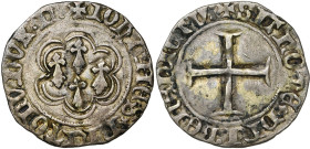 FRANCE, BRETAGNE, Duché, Jean V (1399-1442), billon blanc, Nantes. D/ Quatre mouchetures dans un polylobe. R/ Croix pattée. Jézéquel 332; P.A. 1007; D...