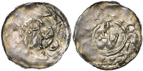 FRANCE, STRASBOURG, Evêché, Werner II (1065-1077), AR obole. D/ Une femme deb. à d., ten. une fleur de lis (?). R/ DEXT[ ] Main bénissante. CNS (2010)...