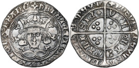 GRANDE-BRETAGNE, Henri VI, 1er règne (1422-1461), AR groat, 1427-1430, Calais. Rosette-mascle issue. D/ B. cour. de f. dans un polylobe. R/ VIL-LA- ...