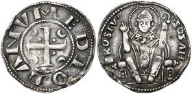 ITALIE, MILAN, Première République (1250-1310), AR ambrosino (grosso da 10 denari), vers 1264-1278/1280. Classe E2. D/ MEDIOLANV Croix cantonnée de qu...