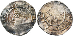 NEDERLAND, DEVENTER, keizerlijke munt, Hendrik II (1014-1024), AR denarius. Vz/ Hoofd l. Kz/ Kort kruis met daaromheen BONA. Vier ringetjes in de hoek...