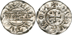 NEDERLAND, FRIESLAND, Graafschap, Egbert I (1038/1039-ca. 1050), AR denarius, Stavoren. Vz/ •NO•TΛ• tussen twee lijnen, daarboven en -onder: ECBE-RTVS...