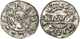 NEDERLAND, FRIESLAND, Graafschap, Bruno III (1050-1057), AR denarius, Dokkum. Met titel van Hendrik III. Vz/ Gekroond hoofd naar r., met daarvoor een ...