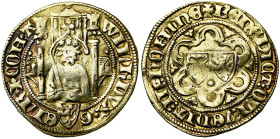 NEDERLAND, GELDERLAND, Hertogdom, Willem I (1371-1402), AV Rijnse goudgulden, Arnhem. Vz/ Bb. v.v. met zwaard onder een baldakijn, daaronder Gelders w...