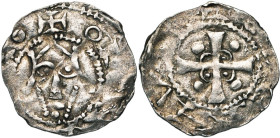 NEDERLAND, TIEL (?), Hendrik III (1036-1056) of Hendrik IV (1056-1106), AR denier. Vz/ Gekroond hoofd v.v. Kz/ Kruis met in elk kwartier een punt, een...