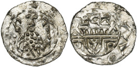 NEDERLAND, UTRECHT, Bisdom, Willem van Pont (1054-1076), AR denarius. Vz/ Bisschop met kruisscepter en kromstaf v.v. Links drie punten rond een ringet...