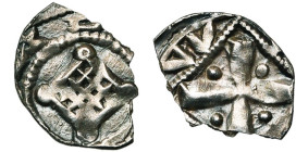 BRABANT, Duché, Godefroid III (1143-1190), AR denier, 1164-1183. D/ Losange quadrillé avec quatre annelets aux angles, figurant le plan d'un donjon. R...