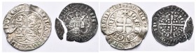 BRABANT, Duché, Jean III (1312-1355), lot de 2 p.: demi-gros au type anglais, octobre 1338, Bruxelles (ébréché); gros au quadrilobe, décembre 1344 (fê...