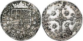 BRABANT, Duché, Albert et Isabelle (1598-1621), AR stoter (huitième de florin), 1600, Anvers. D/ Ecu couronné, entouré du collier de la Toison d'or. R...