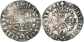 BRABANT, Duché, Albert et Isabelle (1598-1621), réal d'argent (5 patards), s.d. (1603-1607), Anvers. D/ Ecu couronné, entouré du collier de la Toison ...