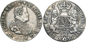 BRABANT, Duché, Philippe IV (1621-1665), AR ducaton, 1638, Anvers. Deuxième type. Piéfort de poids double. D/ B. dr. et cuir. à d. R/ Ecu couronné, te...