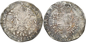 BRABANT, Duché, Philippe IV (1621-1665), AR demi-patagon, 1655, Bruxelles. D/ Croix de Bourgogne sous une couronne, portant le bijou de la Toison d'or...