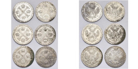 BRABANT, Duché, Marie-Thérèse (1740-1780), lot de 6 p.: demi-couronne, 1766, 1767, 1769, 1770, 1772 et 1774, Bruxelles. W. 1142.
Beau à Très Beau...