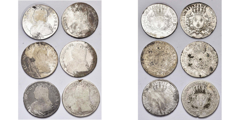 FRANCE, Royaume, Louis XV (1715-1774), lot de 6 demi-écus aux rameaux d'olivier,...