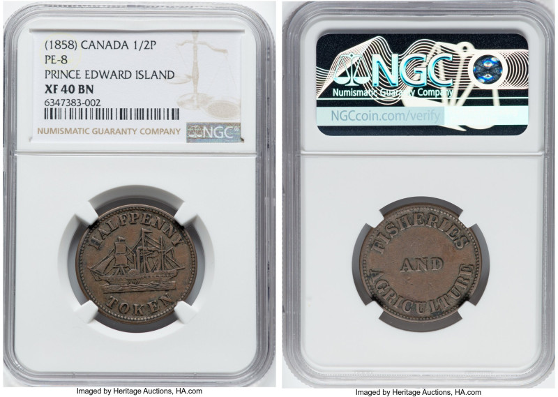 Prince Edward Island "Fisheries and Agriculture" 1/2 Penny Token ND (1858) XF40 ...