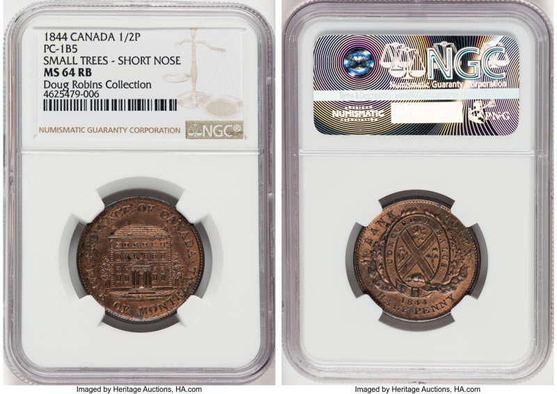 Province of Canada. Bank of Montreal "Front View" 1/2 Penny Token 1844 MS64 Red ...