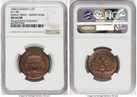 Province of Canada. Bank of Montreal "Front View" 1/2 Penny Token 1844 MS64 Red and Brown NGC, PC-1B5. Small trees, short nose beaver variety. Plain e...